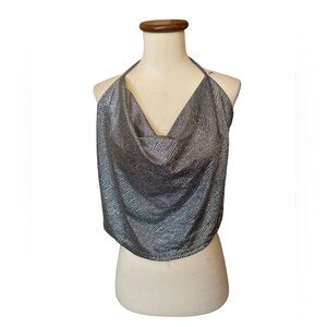 NWT SOLEMIO Silver Cowl Neck Tie Back Going Out Top